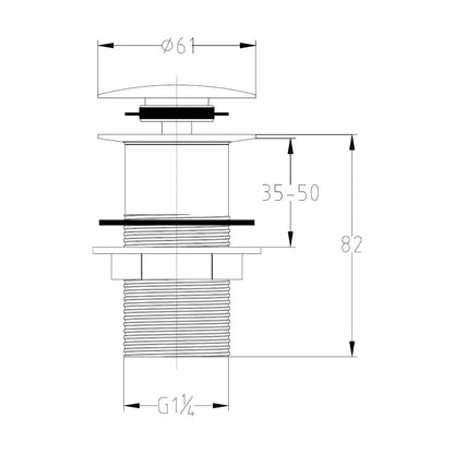 Hudson Reed Wastes Push Button Basin Waste Contemp Chrome Brass 82x61x61mm - E338 - JJ Building Materials