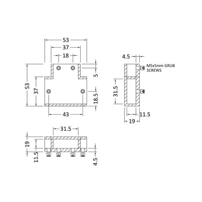 Hudson Reed Wetroom Accessories T-piece Contemp Chrome Stainless Steel 19x53x53mm - JJ Building Materials