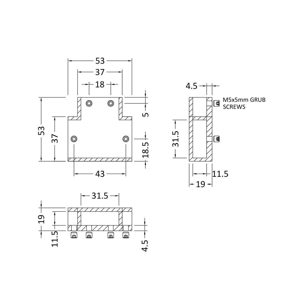 Hudson Reed Wetroom Accessories T-piece Contemp Matt Black Stainless Steel 19x53x53mm - JJ Building Materials