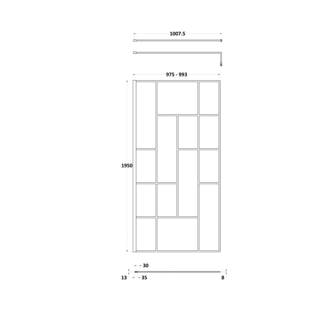 Hudson Reed Wetroom Screens 1000mm Abstract Frame Wetroom Screen Contemp Matt Black Aluminium 1950x1000x14mm - JJ Building Materials