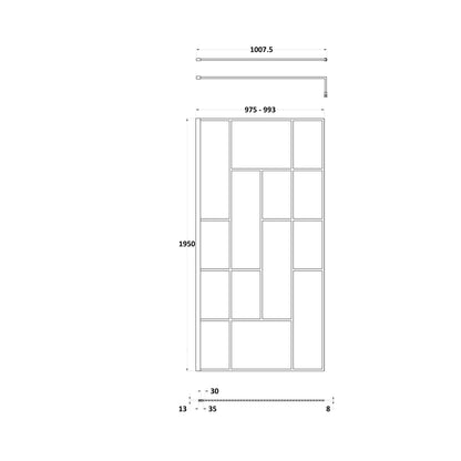 Hudson Reed Wetroom Screens 1000mm Abstract Frame Wetroom Screen Contemp Matt Black Aluminium 1950x1000x14mm - JJ Building Materials