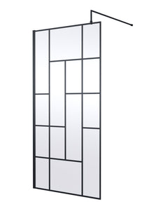Hudson Reed Wetroom Screens 1000mm Abstract Frame Wetroom Screen Contemp Matt Black Aluminium 1950x1000x14mm - JJ Building Materials
