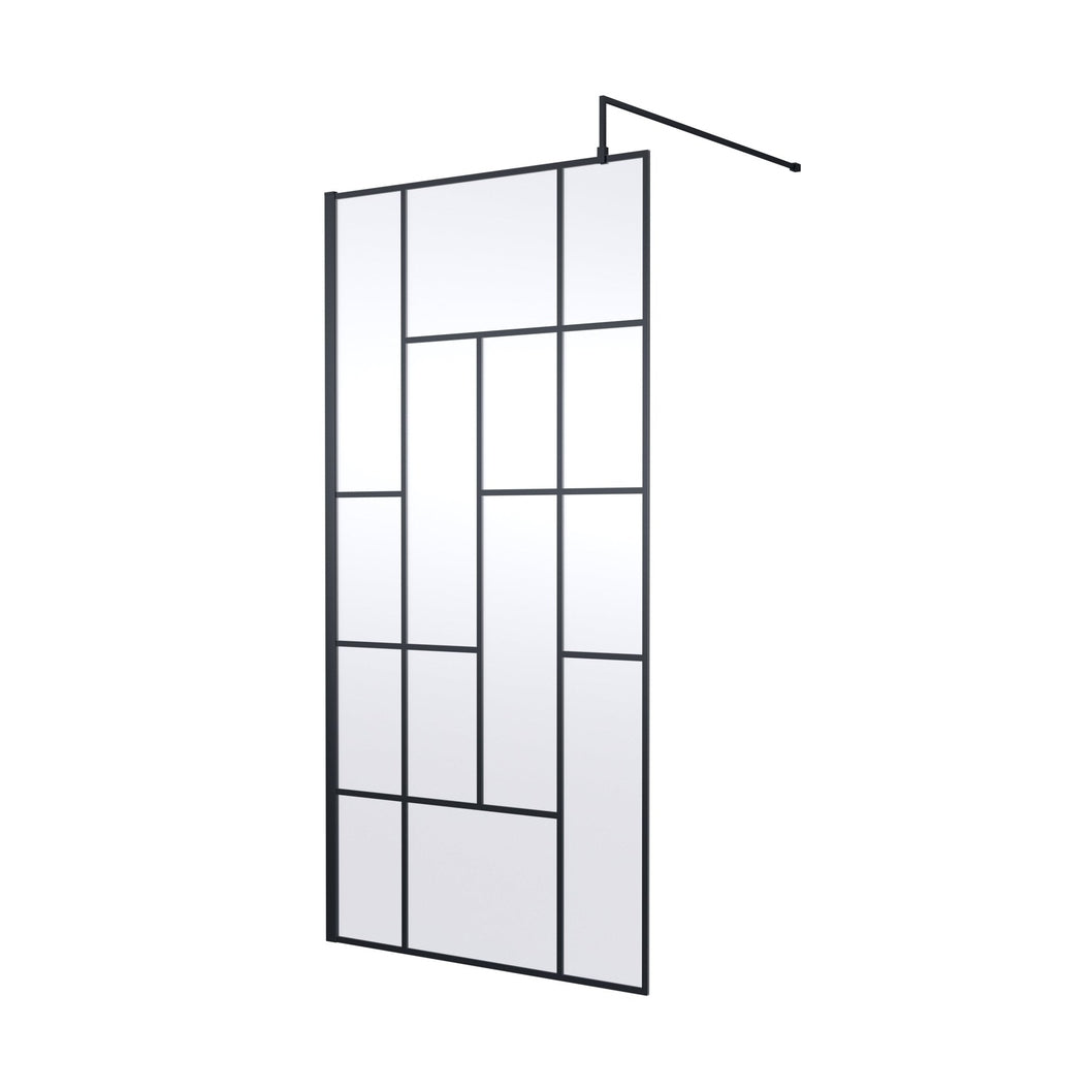 Hudson Reed Wetroom Screens 1000mm Abstract Frame Wetroom Screen Contemp Matt Black Aluminium 1950x1000x14mm - JJ Building Materials