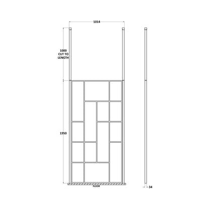 Hudson Reed Wetroom Screens 1000mm Abstract Frame Wetroom Screen With Ceiling Posts Contemp Matt Black Aluminium 1950x1050x60mm - JJ Building Materials