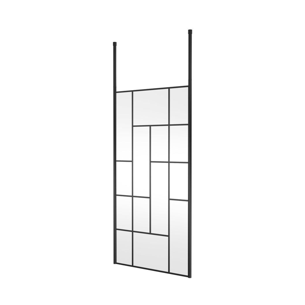 Hudson Reed Wetroom Screens 1000mm Abstract Frame Wetroom Screen With Ceiling Posts Contemp Matt Black Aluminium 1950x1050x60mm - JJ Building Materials