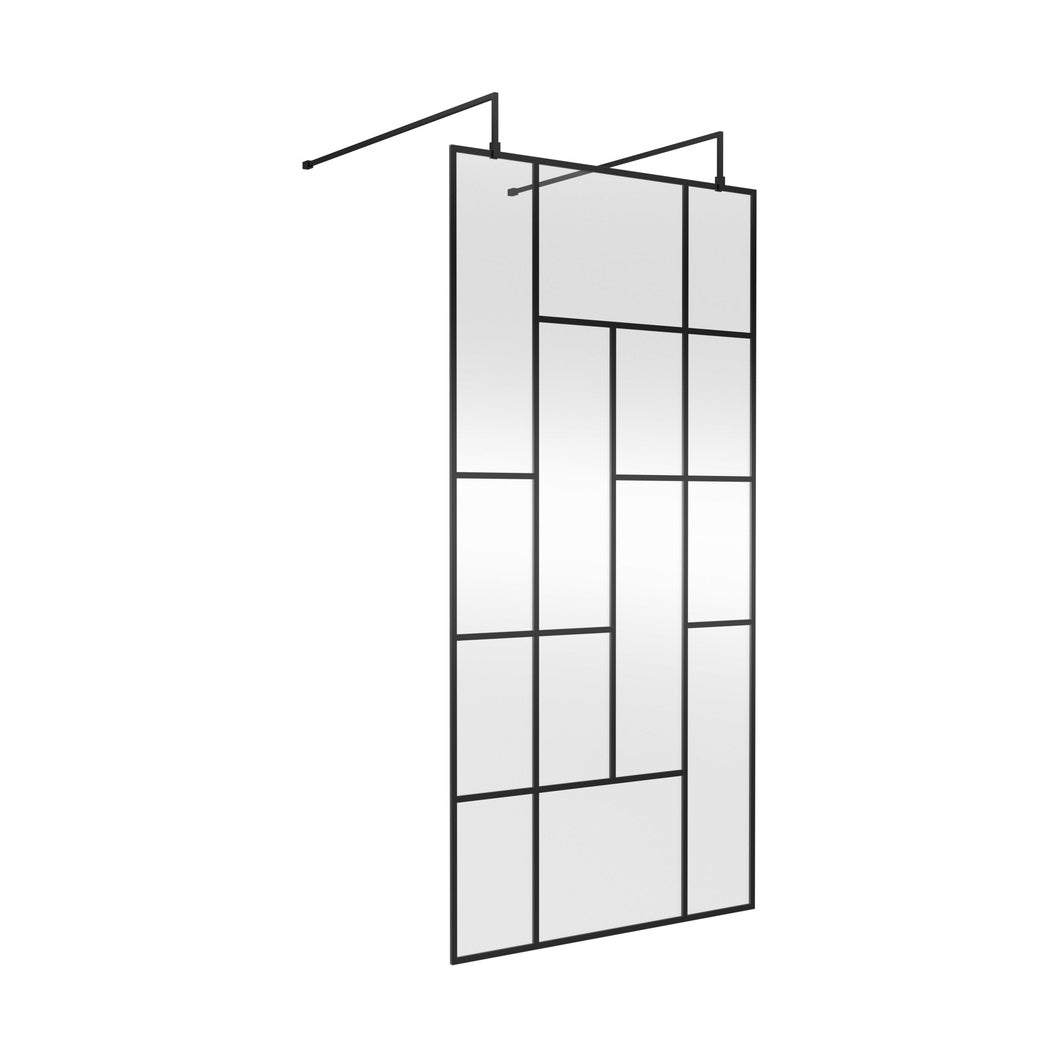 Hudson Reed Wetroom Screens 1000mm Abstract Frame Wetroom Screen With Support Bars Contemp Matt Black Aluminium 1950x1050x60mm - JJ Building Materials