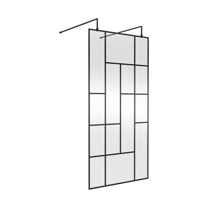 Hudson Reed Wetroom Screens 1000mm Abstract Frame Wetroom Screen With Support Bars Contemp Matt Black Aluminium 1950x1050x60mm - JJ Building Materials