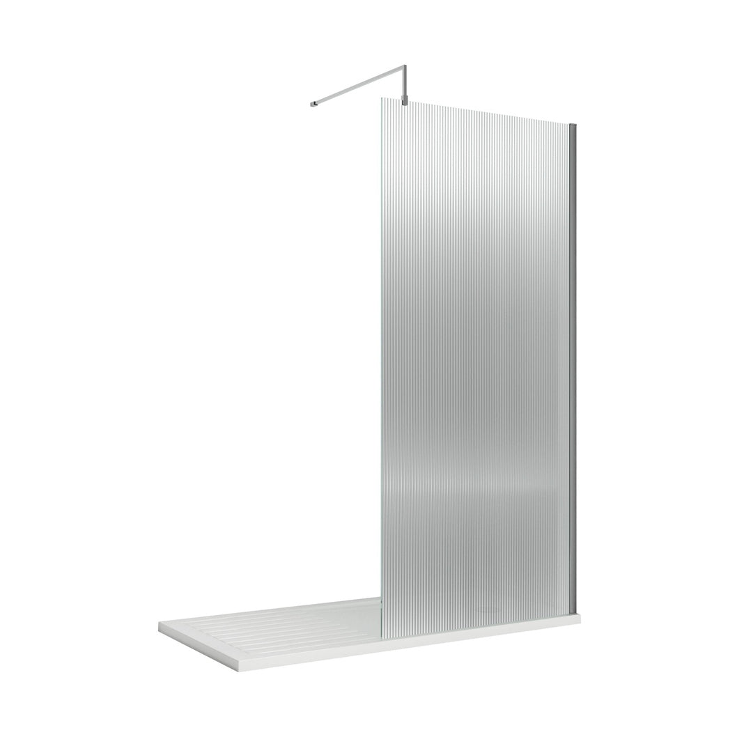 Hudson Reed Wetroom Screens 1000mm Fluted Wetroom Screen With Support Bar Contemp Chrome Aluminium 1950x1000x14mm - JJ Building Materials
