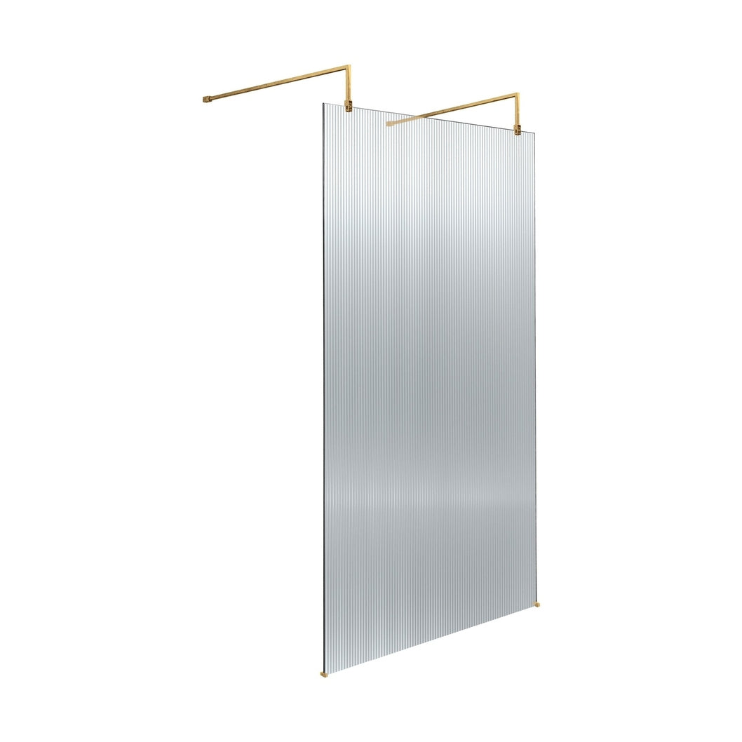 Hudson Reed Wetroom Screens 1000mm Fluted Wetroom Scren With Arms & Feet Contemp Brushed Brass Aluminium 2070x1050x1000mm - JJ Building Materials