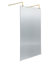 Hudson Reed Wetroom Screens 1000mm Fluted Wetroom Scren With Arms & Feet Contemp Brushed Brass Aluminium 2070x1050x1000mm - JJ Building Materials
