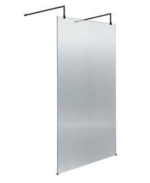 Hudson Reed Wetroom Screens 1000mm Fluted Wetroom Scren With Arms & Feet Contemp Matt Black Aluminium 2070x1050x1000mm - JJ Building Materials