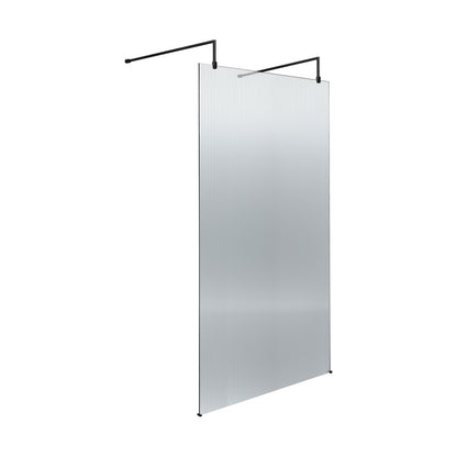 Hudson Reed Wetroom Screens 1000mm Fluted Wetroom Scren With Arms & Feet Contemp Matt Black Aluminium 2070x1050x1000mm - JJ Building Materials