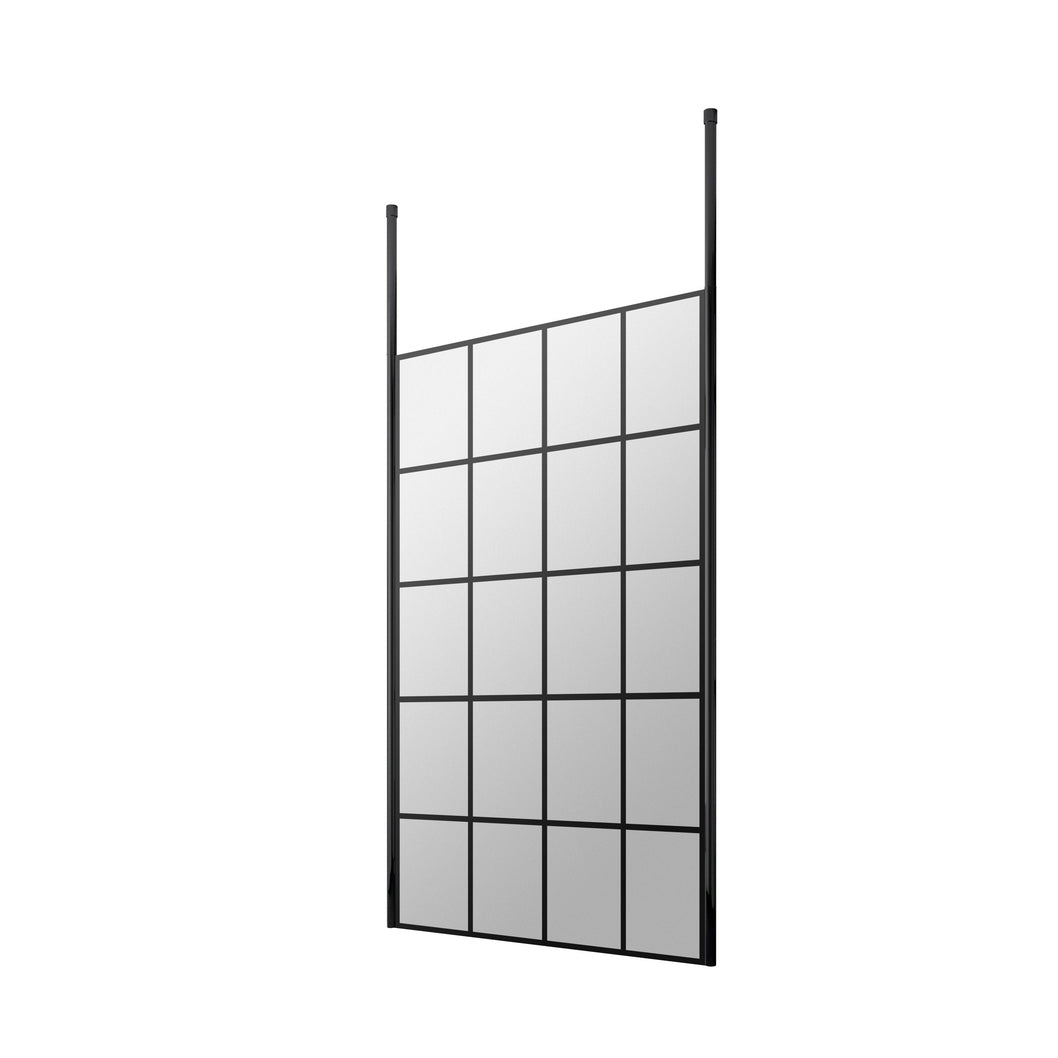 Hudson Reed Wetroom Screens 1000mm Frame Screen With Ceiling Posts Contemp Matt Black Aluminium 1950x1000x14mm - JJ Building Materials