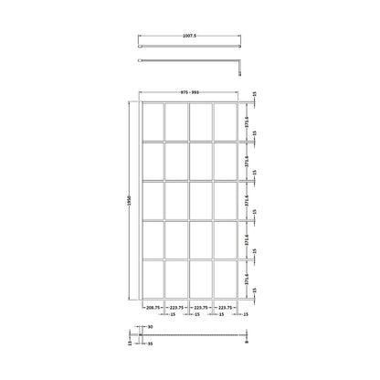 Hudson Reed Wetroom Screens 1000mm Framed Wetroom Screen Contemp Matt Black Aluminium 1950x1000x14mm - JJ Building Materials