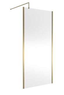 Hudson Reed Wetroom Screens 1000mm Outer Framed Wetroom Screen With Support Bar Contemp Brushed Brass Aluminium 1950x1000x14mm - JJ Building Materials