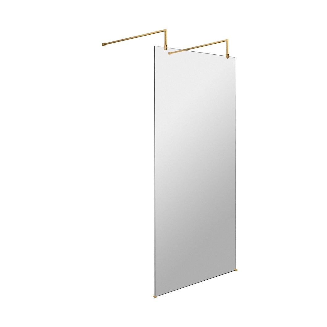 Hudson Reed Wetroom Screens 1000mm Wetroom Screen With Arms And Feet Contemp Brushed Brass Aluminium 1950x998x14mm - JJ Building Materials