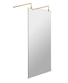 Hudson Reed Wetroom Screens 1000mm Wetroom Screen With Arms And Feet Contemp Brushed Brass Aluminium 1950x998x14mm - JJ Building Materials