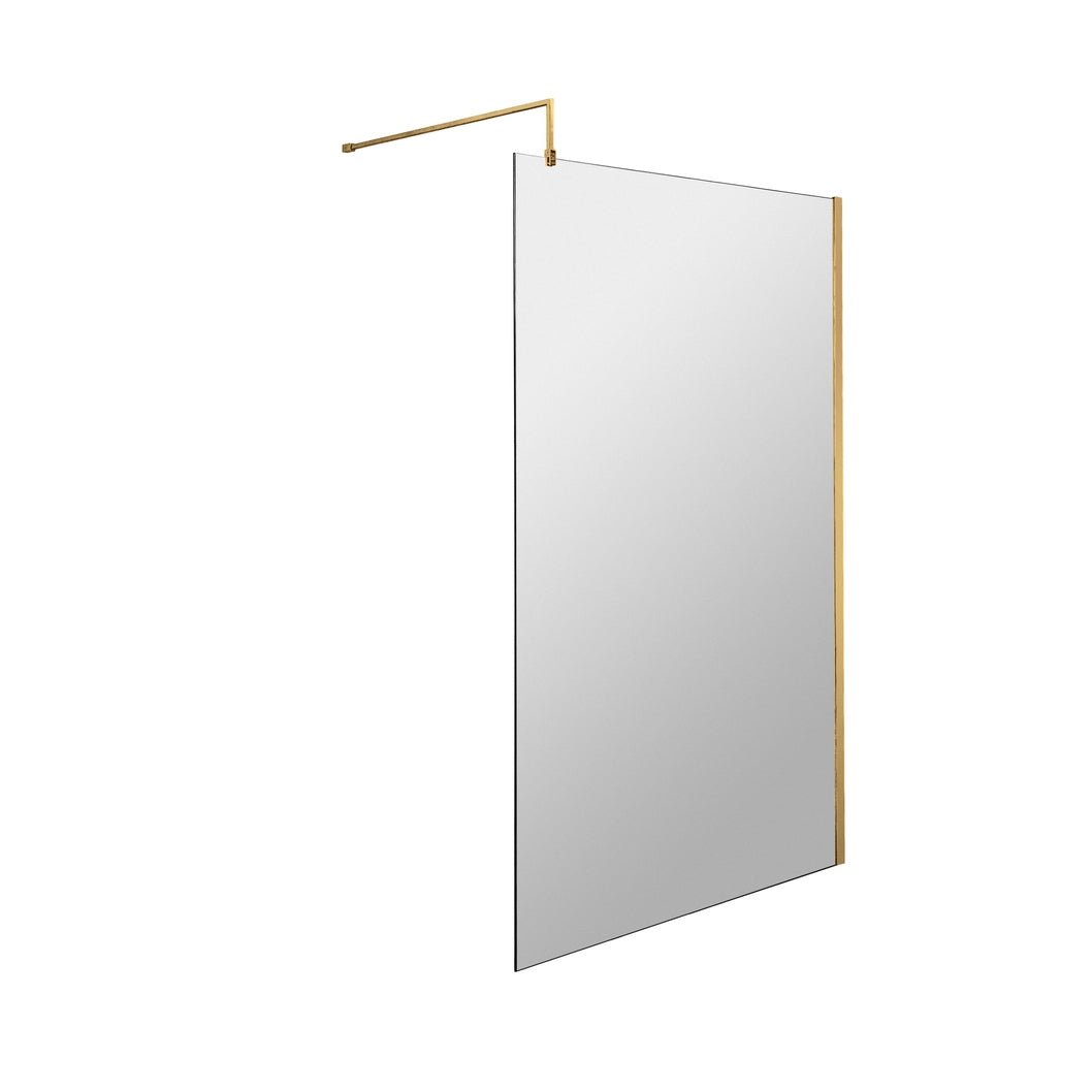 Hudson Reed Wetroom Screens 1000mm Wetroom Screen With Brass Support Bar Contemp Brushed Brass Aluminium 1950x1000x14mm - JJ Building Materials