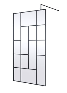 Hudson Reed Wetroom Screens 1100mm Abstract Frame Wetroom Screen Contemp Matt Black Aluminium 1950x1100x14mm - JJ Building Materials