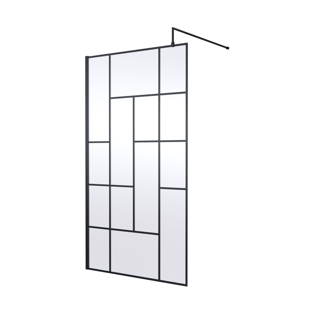 Hudson Reed Wetroom Screens 1100mm Abstract Frame Wetroom Screen Contemp Matt Black Aluminium 1950x1100x14mm - JJ Building Materials