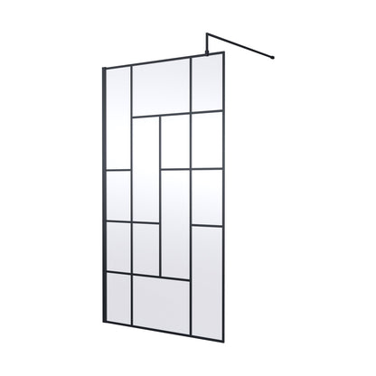 Hudson Reed Wetroom Screens 1100mm Abstract Frame Wetroom Screen Contemp Matt Black Aluminium 1950x1100x14mm - JJ Building Materials