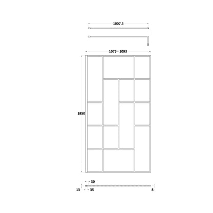 Hudson Reed Wetroom Screens 1100mm Abstract Frame Wetroom Screen Contemp Matt Black Aluminium 1950x1100x14mm - JJ Building Materials