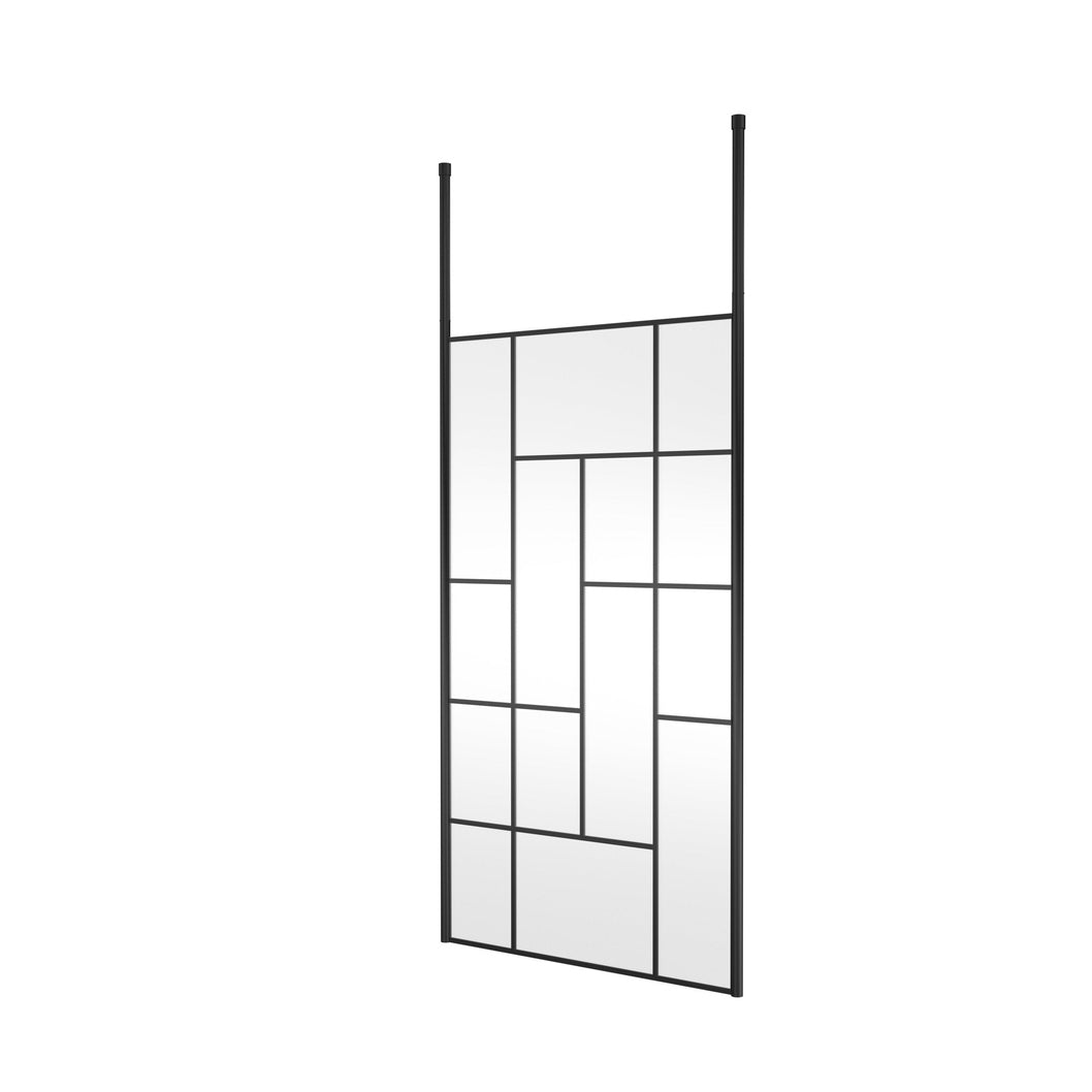 Hudson Reed Wetroom Screens 1100mm Abstract Frame Wetroom Screen With Ceiling Posts Contemp Matt Black Aluminium 1950x1150x60mm - JJ Building Materials