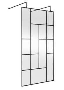 Hudson Reed Wetroom Screens 1100mm Abstract Frame Wetroom Screen With Support Bars Contemp Matt Black Aluminium 1950x1050x60mm - JJ Building Materials