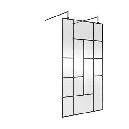 Hudson Reed Wetroom Screens 1100mm Abstract Frame Wetroom Screen With Support Bars Contemp Matt Black Aluminium 1950x1050x60mm - JJ Building Materials