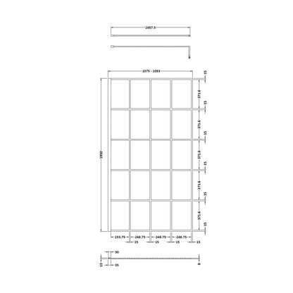 Hudson Reed Wetroom Screens 1100mm Framed Wetroom Screen Contemp Matt Black Aluminium 1950x1100x14mm - JJ Building Materials