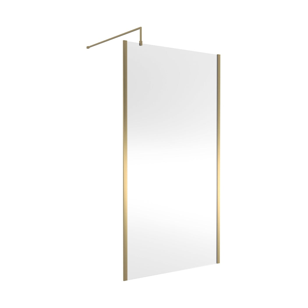 Hudson Reed Wetroom Screens 1100mm Outer Framed Wetroom Screen With Support Bar Contemp Brushed Brass Aluminium 1950x1100x14mm - JJ Building Materials