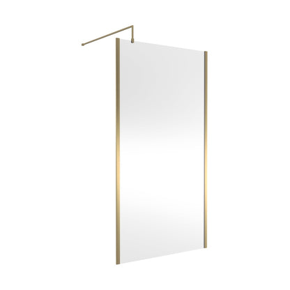 Hudson Reed Wetroom Screens 1100mm Outer Framed Wetroom Screen With Support Bar Contemp Brushed Brass Aluminium 1950x1100x14mm - JJ Building Materials