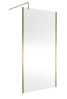 Hudson Reed Wetroom Screens 1100mm Outer Framed Wetroom Screen With Support Bar Contemp Brushed Brass Aluminium 1950x1100x14mm - JJ Building Materials