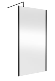 Hudson Reed Wetroom Screens 1100mm Outer Framed Wetroom Screen With Support Bar Contemp Matt Black Aluminium 1950x1100x14mm - JJ Building Materials