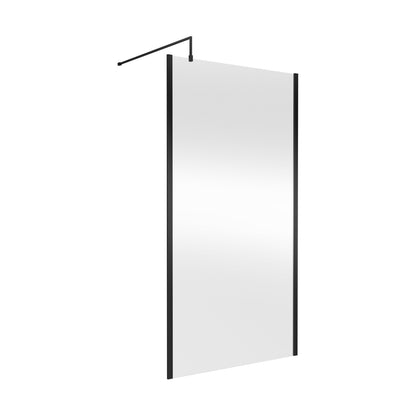 Hudson Reed Wetroom Screens 1100mm Outer Framed Wetroom Screen With Support Bar Contemp Matt Black Aluminium 1950x1100x14mm - JJ Building Materials