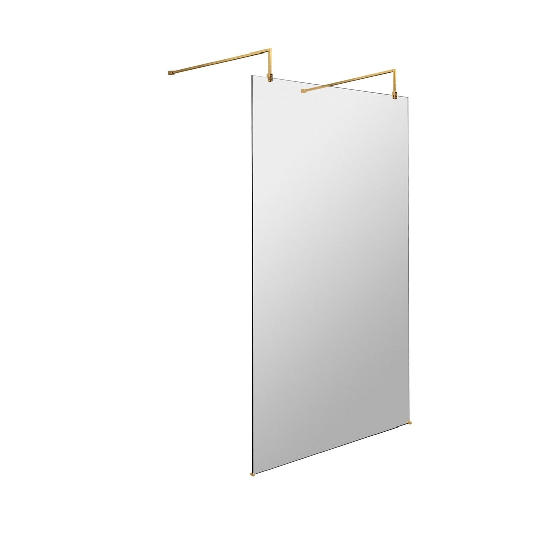 Hudson Reed Wetroom Screens 1100mm Wetroom Screen With Arms And Feet Contemp Brushed Brass Aluminium 1950x1100x14mm - JJ Building Materials