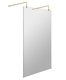 Hudson Reed Wetroom Screens 1100mm Wetroom Screen With Arms And Feet Contemp Brushed Brass Aluminium 1950x1100x14mm - JJ Building Materials