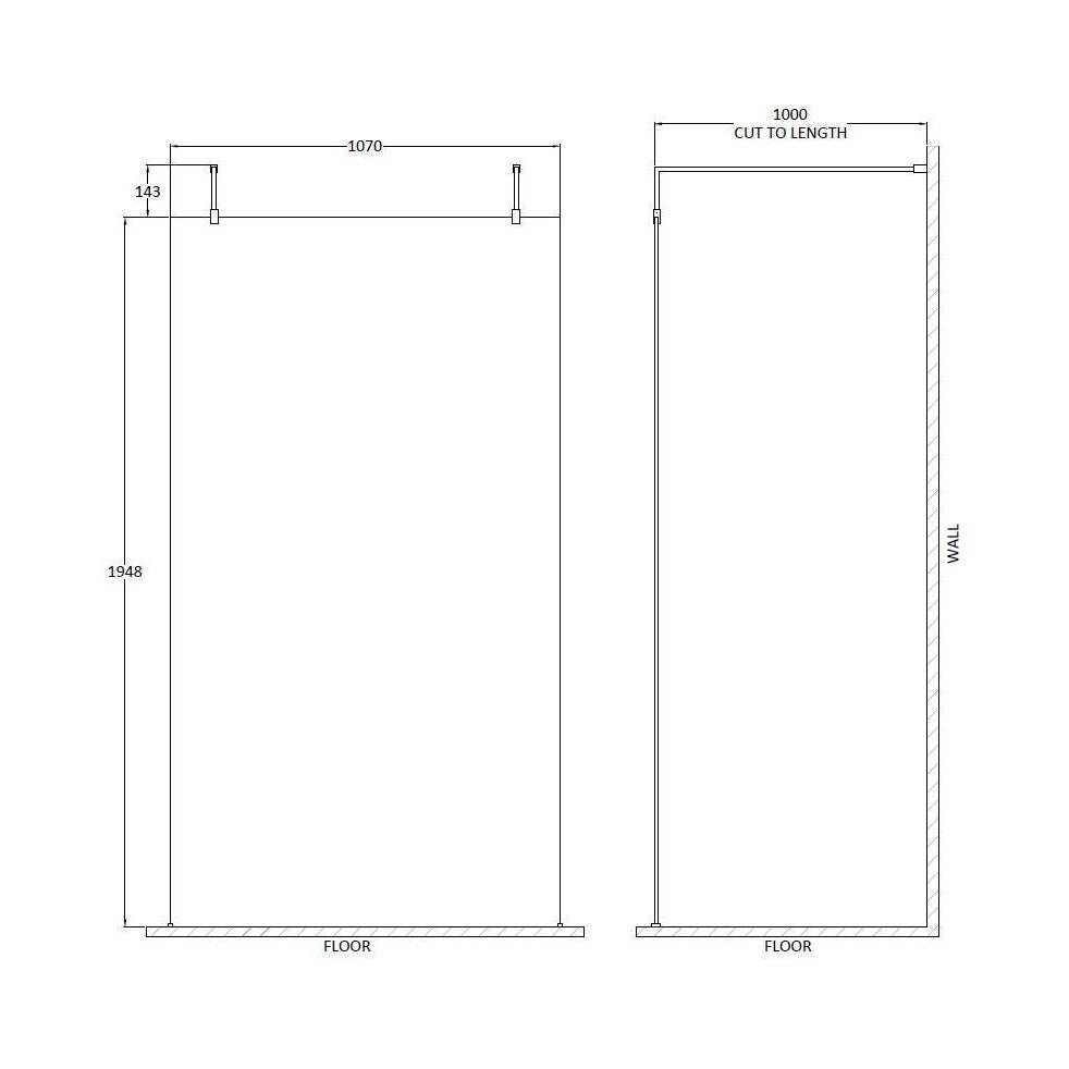 Hudson Reed Wetroom Screens 1100mm Wetroom Screen With Arms And Feet Contemp Brushed Brass Aluminium 1950x1100x14mm - JJ Building Materials