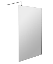 Hudson Reed Wetroom Screens 1100mm Wetroom Screen With Black Support Bar Contemp Matt Black Aluminium 1950x1100x14mm - JJ Building Materials