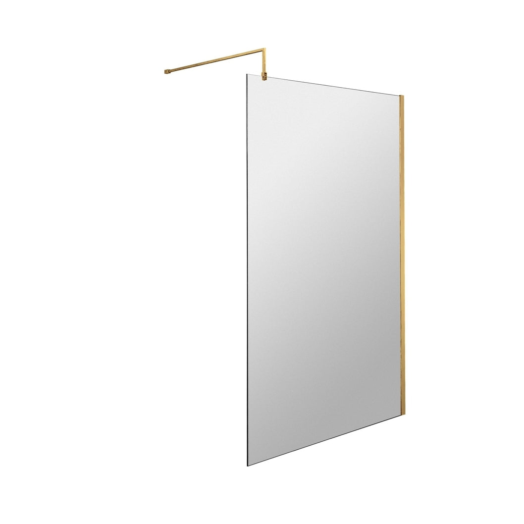 Hudson Reed Wetroom Screens 1100mm Wetroom Screen With Brass Support Bar Contemp Brushed Brass Aluminium 1950x1100x14mm - JJ Building Materials