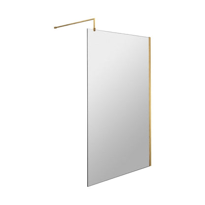 Hudson Reed Wetroom Screens 1100mm Wetroom Screen With Brass Support Bar Contemp Brushed Brass Aluminium 1950x1100x14mm - JJ Building Materials