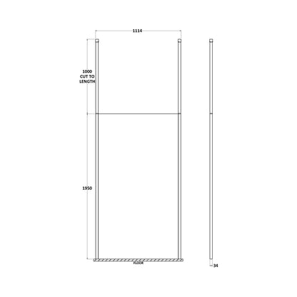Hudson Reed Wetroom Screens 1100mm Wetroom Screen With Ceiling Posts Contemp Chrome Aluminium 1950x1100x14mm - JJ Building Materials