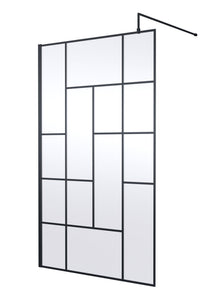 Hudson Reed Wetroom Screens 1200mm Abstract Frame Wetroom Screen Contemp Matt Black Aluminium 1950x1200x14mm - JJ Building Materials