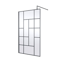 Hudson Reed Wetroom Screens 1200mm Abstract Frame Wetroom Screen Contemp Matt Black Aluminium 1950x1200x14mm - JJ Building Materials