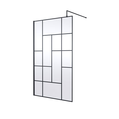 Hudson Reed Wetroom Screens 1200mm Abstract Frame Wetroom Screen Contemp Matt Black Aluminium 1950x1200x14mm - JJ Building Materials