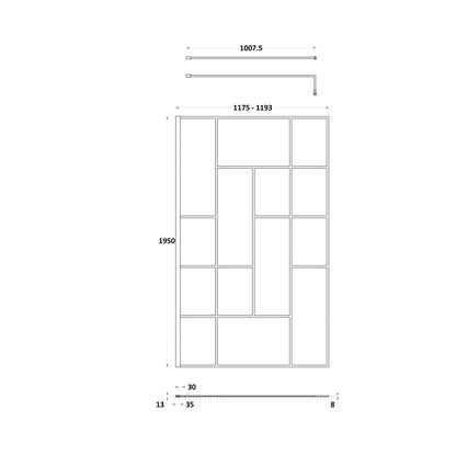 Hudson Reed Wetroom Screens 1200mm Abstract Frame Wetroom Screen Contemp Matt Black Aluminium 1950x1200x14mm - JJ Building Materials
