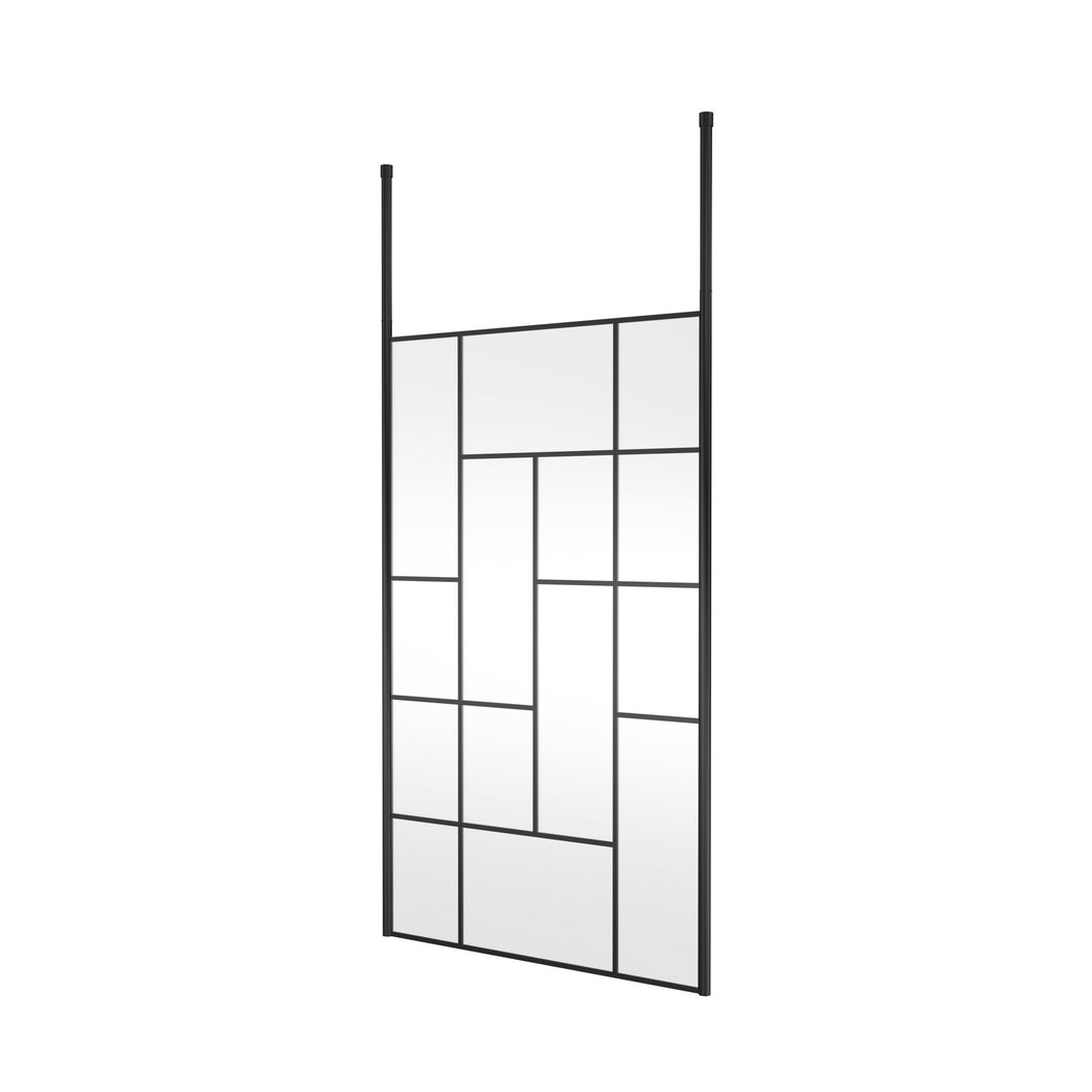Hudson Reed Wetroom Screens 1200mm Abstract Frame Wetroom Screen With Ceiling Posts Contemp Matt Black Aluminium 1950x1250x60mm - JJ Building Materials