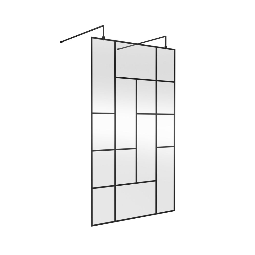 Hudson Reed Wetroom Screens 1200mm Abstract Frame Wetroom Screen With Support Bars Contemp Matt Black Aluminium 1950x1250x60mm - JJ Building Materials