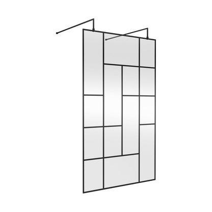 Hudson Reed Wetroom Screens 1200mm Abstract Frame Wetroom Screen With Support Bars Contemp Matt Black Aluminium 1950x1250x60mm - JJ Building Materials