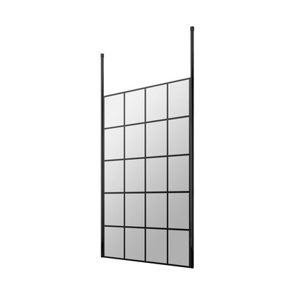 Hudson Reed Wetroom Screens 1200mm Frame Screen With Ceiling Posts Contemp Matt Black Aluminium 1950x1200x14mm - JJ Building Materials